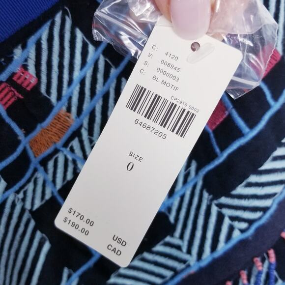 NWT Anthropologie Maeve Beaded Fringe Mini Skirt in Blue Motif - Size 0 - Picture 8 of 8